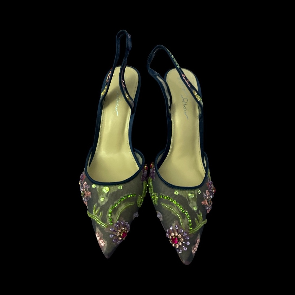 Betsey Johnson Floral Embellished Heels - Green and Pink